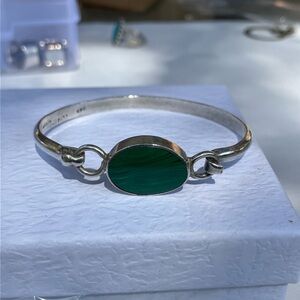 Lovely Taxco Sterling Silver and Malachite Bangle Bracelet